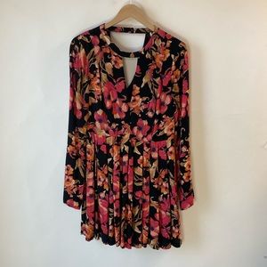 Free People black and pink floral a line dress